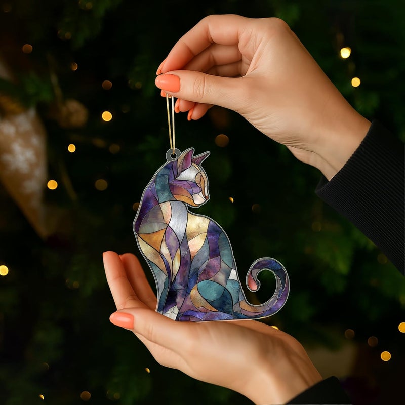 HONOCOOLS Store Cat Suncatcher Acrylic Ornament Window Hanging, Cats Christmas Ornament, Decorative Ornament for Window or Tree, Cat Car Charm Gifts for Women (Sun-71) - Image 2